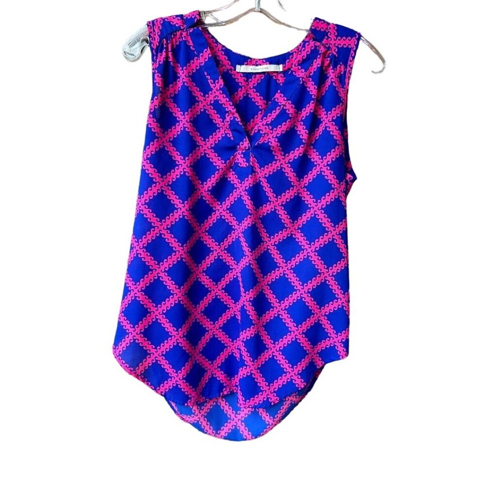 41 Hawthorn Sleeveless Top Blue & Pink Geometric Print Size S